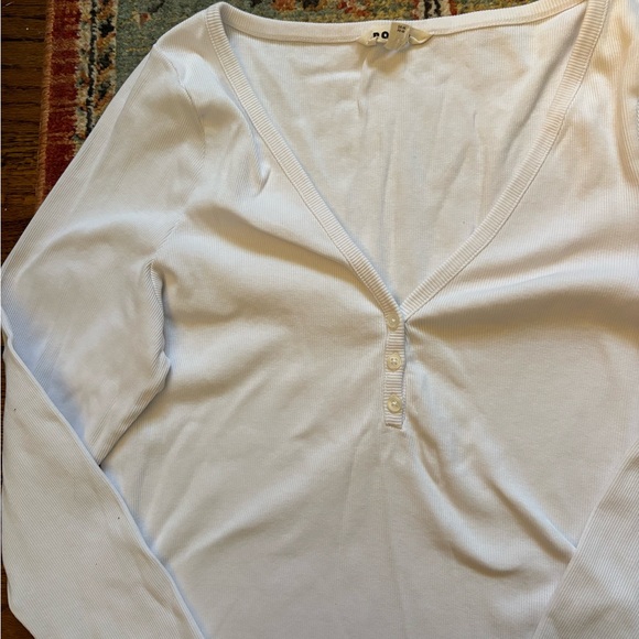 Boden White V-Neck Henley ribbed Buttoned Women's long sleeve size 16 - Picture 4 of 5